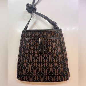 FOSSILL VINTAGE MONOGRAMMED CROSSBODY BROWN BAG W/BUCKLE AND SIDE POCKET